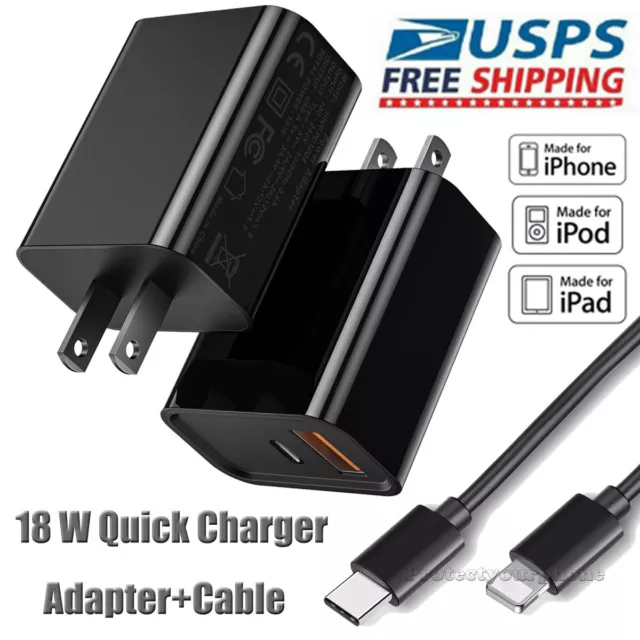 18W USB-C Dual Port Fast Adapter Wall Charger+Cable For iPhone SE/SE 2nd/SE 3rd