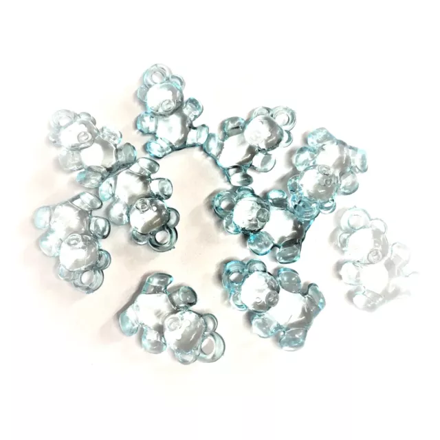 20 x Baby Blue Teddy Bear Charms Acrylic Clear Charms Baby Shower, Dummy Clips