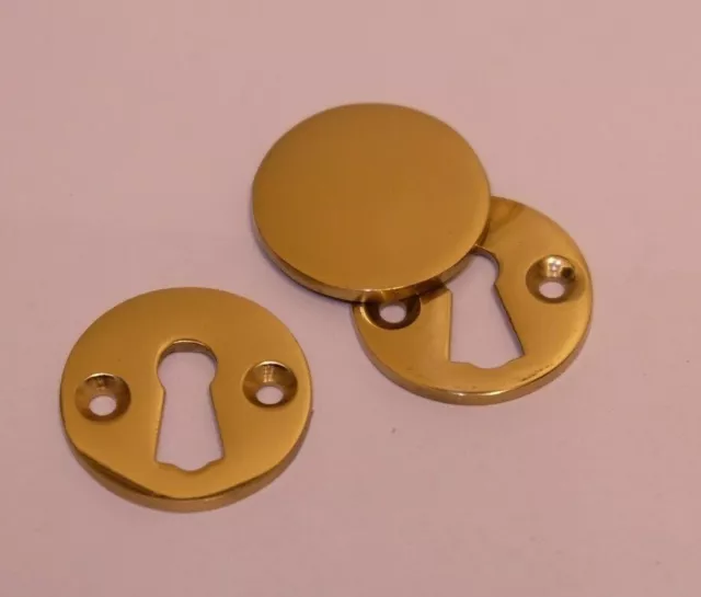 Wickes ESCUTCHEON Solid Brass 35mm KEYHOLE COVER Plate Open/Closed Front+Back