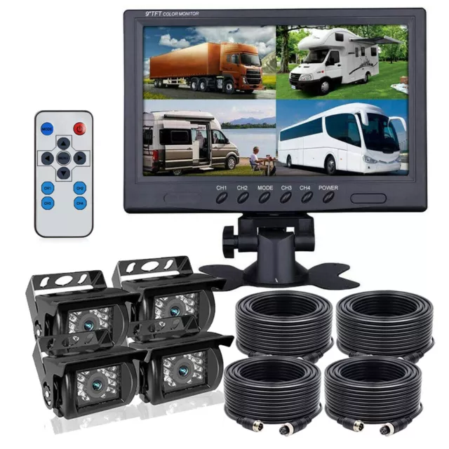 Cámara de reversa con pantalla dividida de 9" cuatro monitores 4x 4 PIN para remolque pesado