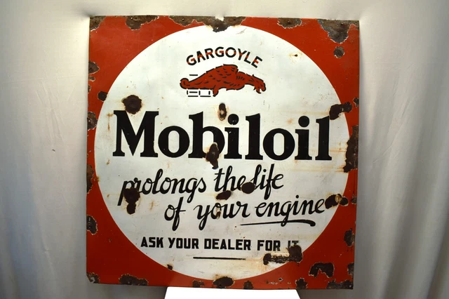 Vintage Mobil Oil Schild Brett Gargoyle Porzellan Emaille Werbe Pumpe Display "