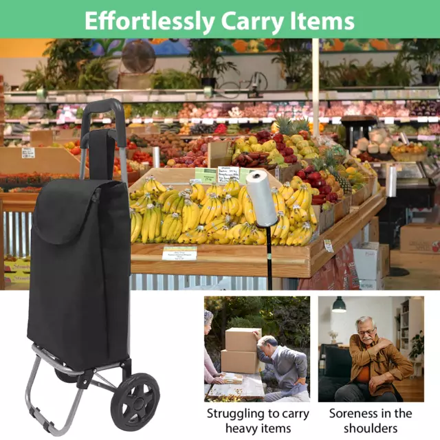 Black Lightweight Folding Shopping Trolley 2 Wheels Bag Cart Luggage Travel Home
