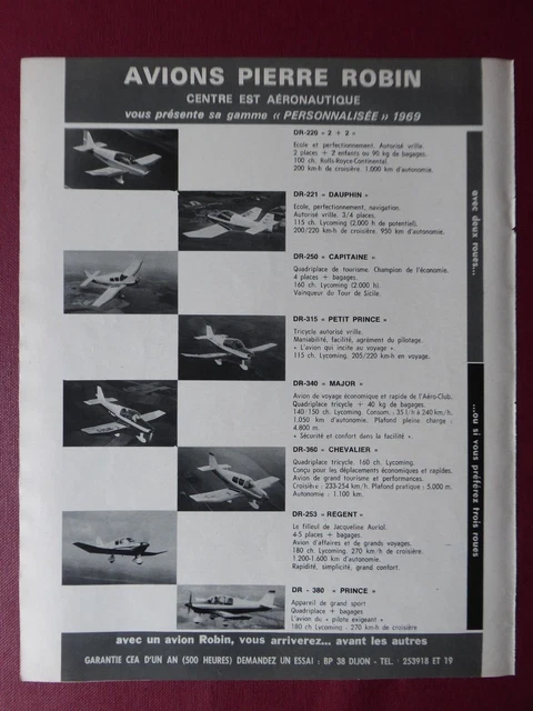 1969 Pub Avions Pierre Robin Cea Dijon Dauphin Regent Petit Prince French Ad