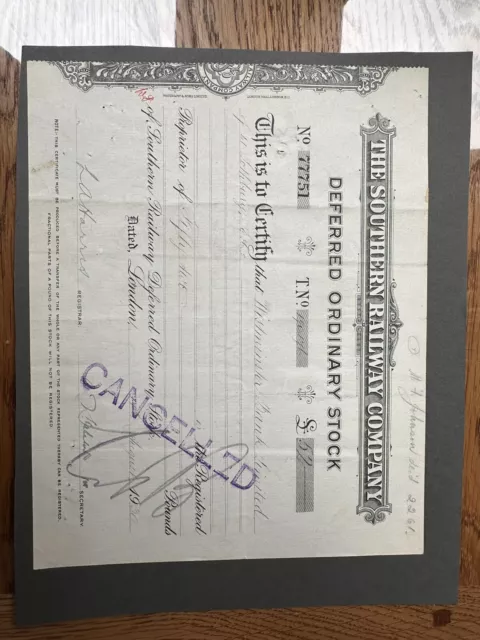 Southern Railway Company Share Certificate