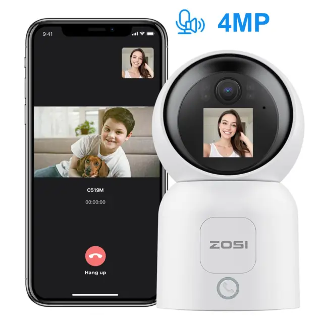 ZOSI 4MP Funk IP Überwachungskamera Monitor 2,4/5GHz 360° Schwenkbar Baby Kamera