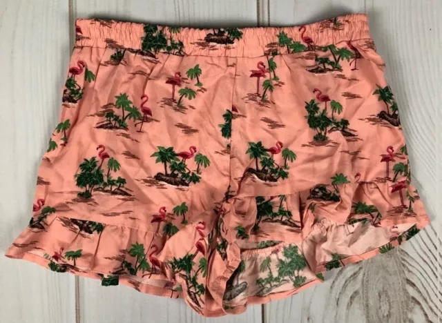 Forever 21 Girls Casual Shorts Pink Hawaiian Flat Front Ruffle Hem Pull On 9/10