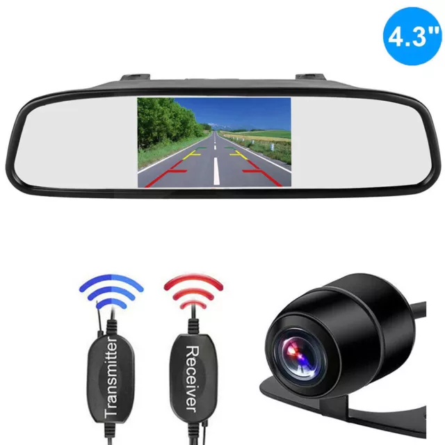 Wireless 4.3"Car Backup Camera Rear View System Night Vision + Mirror Monitor