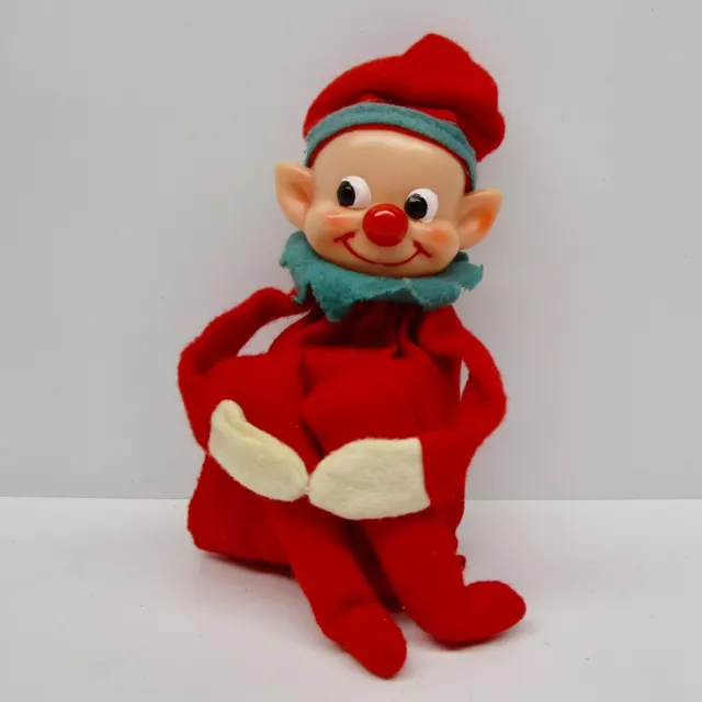 Vintage Christmas knee hugger Elf Pixie wind up doesn't work felt body 5.5"