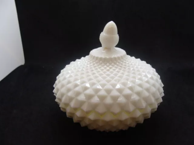 EAPG Opaque White Sawtooth Butter With Acorn Finial