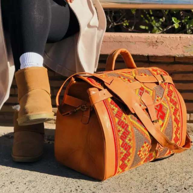 Victorian Carpet Mary Poppins Vintage Leather weekender kilim travel bag