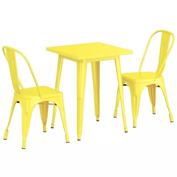 23.5'' Square Yellow Metal Restaurant Table Set with 2 Chairs For Outdoor Use