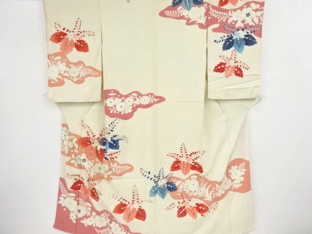 37738# Japanese Kimono / Antique Kimono / Embroidery / Paulownia & Kiku