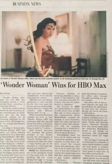 Wonder Woman 1984 & Gal Gadot Hbo Max The Wall Street Journal Article Wsj ;