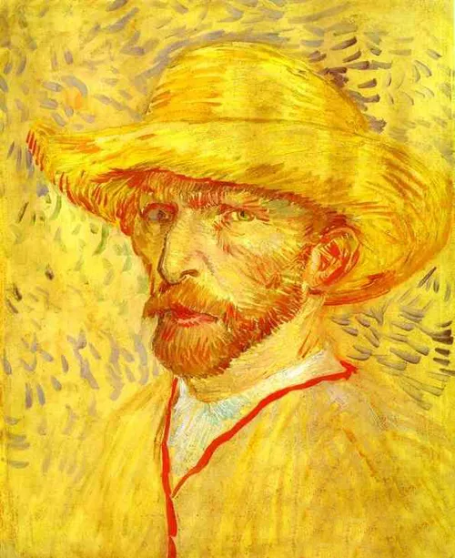 Stunning Oil painting Vincent Van Gogh - Self-Portrait with Straw Hat in January