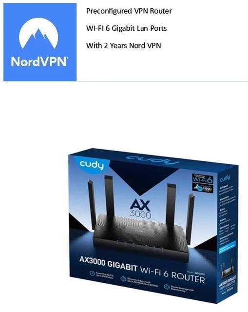 Aa3000 Router PRECONFIGURED NORD VPN Router 2 Years AX3000 router with WPA3 Security ...