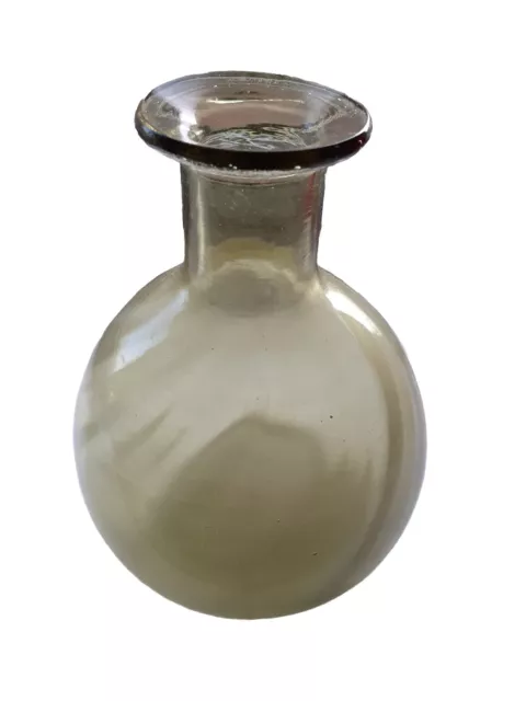 Hand Blown Small Bottle With Pontil Mark Light Amber.