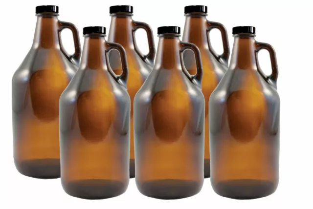 1/2 Gallon Amber Growlers (Case of 6) with Polyseal Caps 64oz