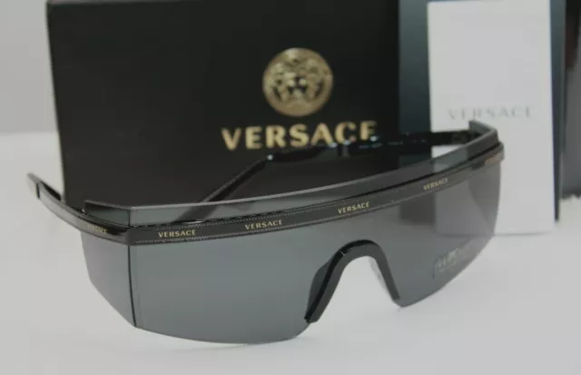 NEW AUTHENTIC VERSACE VE 2208 100987 Black Shield Sunglasses NWT