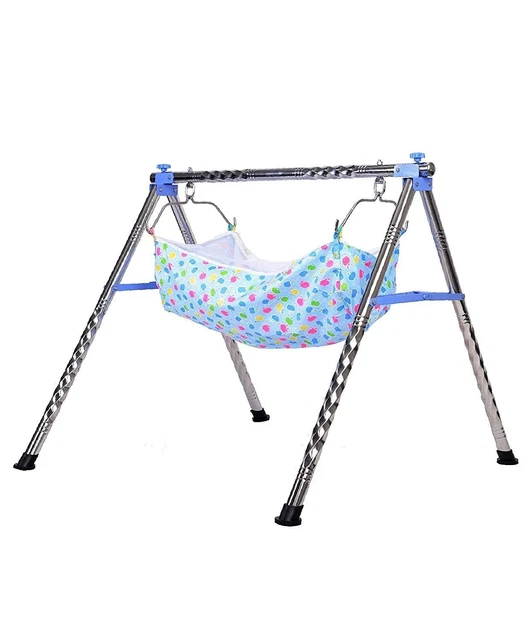 Round Pipe Steel Folding Cradle with Two cotton hammock with mosquito net KR89