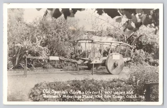 Postcard RPPC California San Diego Ramona's Marriage Place Old Spanish Ox Cart