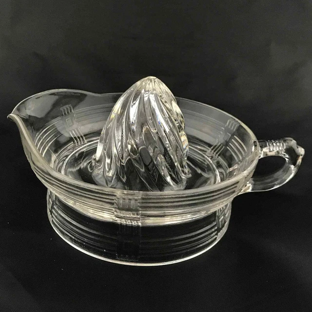 Vintage Juicer Reamer Depression Pressed Clear Glass 1930s Crisscross Pattern