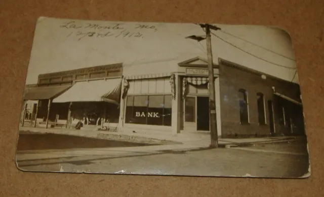 c1910 Bank La Monte Missouri RPPC MO Street Scene Town View