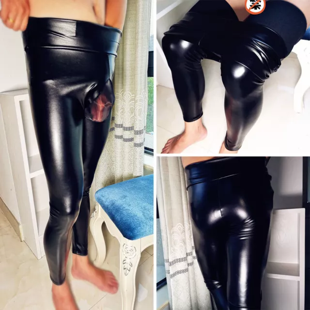 MEN'S SHINY PU Leather Leggings Wet Look Long Pants Trousers Clubwear With  Pouch $16.19 - PicClick