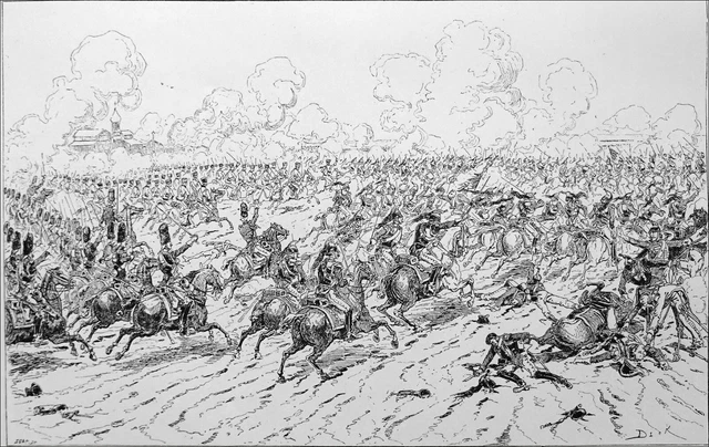 BATAILLE d'EYLAU: CHARGE de GROUCHY, d'HAUTPOUL,de LEPIC & DALHMANN -Gravure 19e