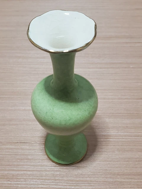 Royal Winton Grimmades Made In England Green Vase Gold Trim Ceramic Smooth vtg