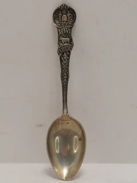 Vintage .320 Ozt Embossed Sterling Silver Souvenir Spoon Semper Fi W. Virginia