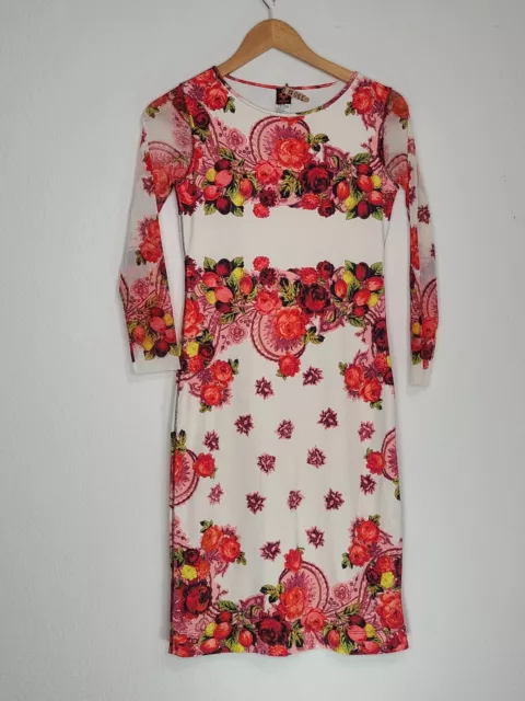 JEAN PAUL GAULTIER Soleil Fuzzi Red Floral Dress Made In Italy Mesh Sleeve S