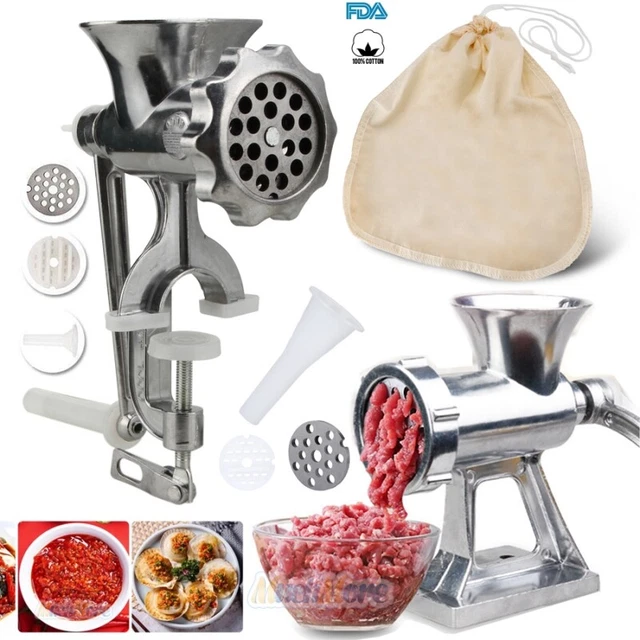 Heavy Duty Manual Meat Grinder Mincer Stuffer Filler Machine w/ Bag Strainer FDA