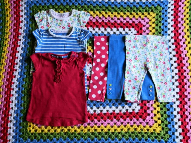 Tu Girls Red Blue Floral Stripey Dot Short Tunic Top Leggings Outfit Set 3 6 M