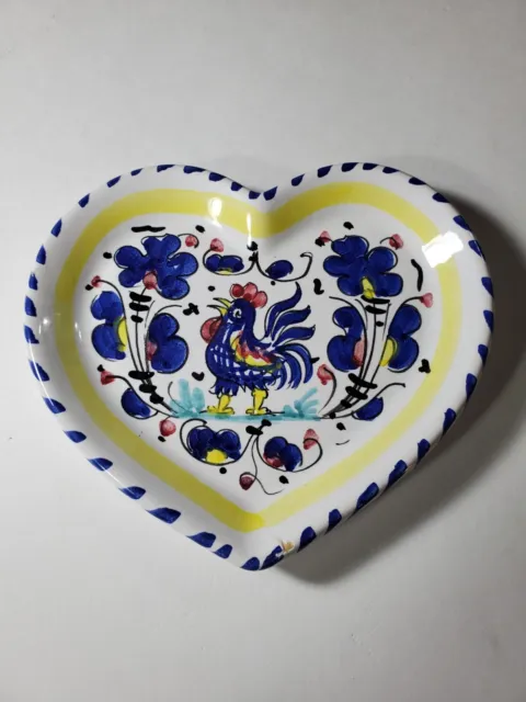 Mario Sambuco Deruta Italy Hand Painted Small Heart Plate Rooster...Flaw Read