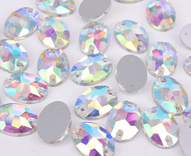 13x18mm Sew On Crystal Oval White AB Glass Rhinestone Sewing Gem Flatback