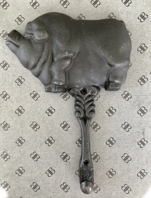 Cast Iron Pig Wall Hook Black Rustic Key Hanger Farmhouse Decor Towel Hook Vtg