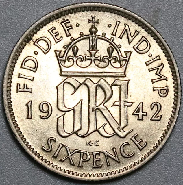 1942 Great Britain 6 Pence George VI UNC Silver Lucky Wedding Coin (22031302R)