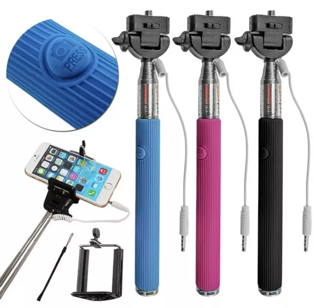 Extendable Cable Take Pole Selfie Handheld Stick Monopod w/ Wired Shutter Remote