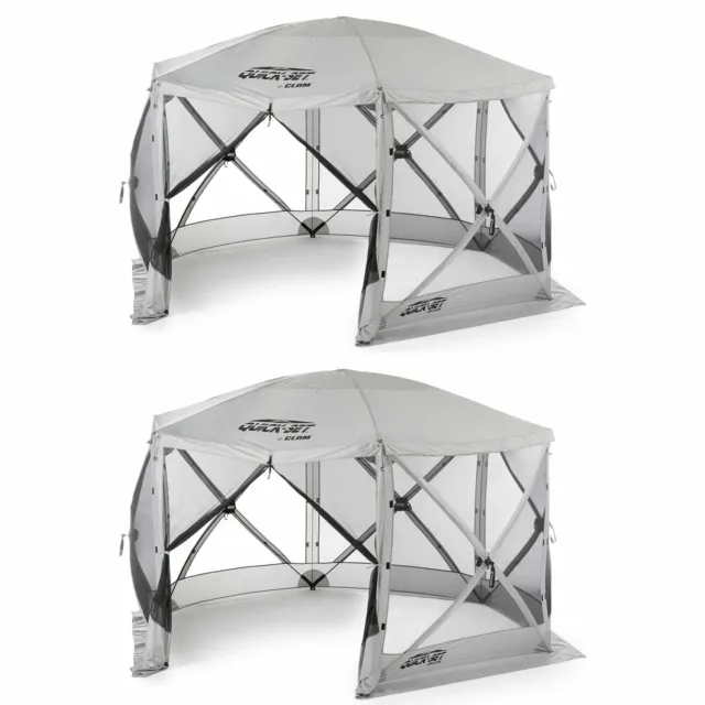 Clam Quick Set Escape Portable Camping Gazebo Canopy Shelter, Gray (2 Pack)
