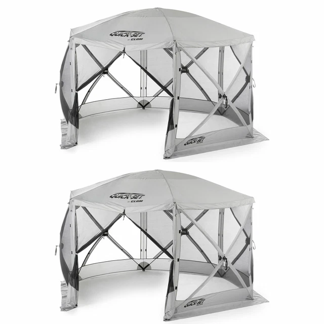 Clam Quick Set Escape Portable Camping Gazebo Canopy Shelter, Gray (2 Pack)