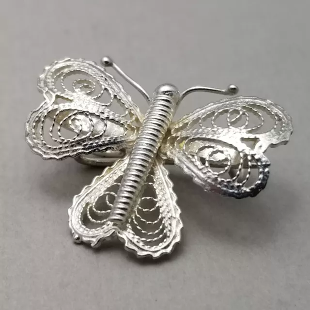 Vintage Solid Sterling Silver Filigree Butterfly Brooch - 2.1g