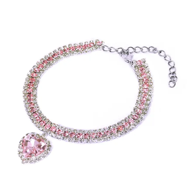 Bling Pet Dog Collar Heart Pendant Crystal Diamond Cat Puppy Jewelry Necklace