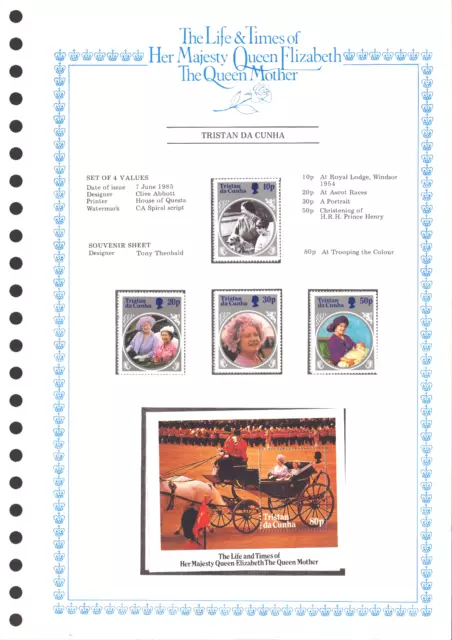 Tristan Da Cunha - Set Of 4 Stamps On Card - Queen Mother - Questa - 1985