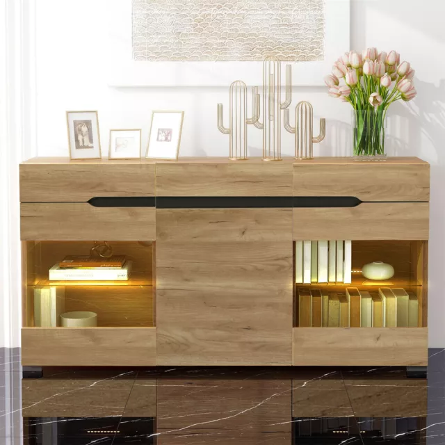 Kommode Anrichte Sideboard Highboard Schrank LED Leuchten 3 Türen 3 Schubladen