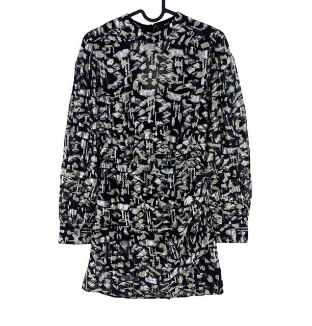 Robe Mango Rayée Noir Et Gris - Manches Longues Avec Boutons - Taille 38 - Occasion Très Bon état
