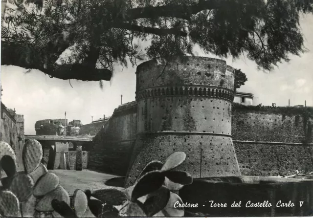 Cartolina Calabria Crotone Torre del Castello Carlo 5° Viaggiata Anno 1956