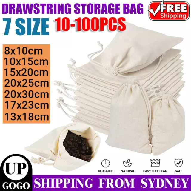 10-100PCS Drawstring Storage Bags Cotton Linen Bags Tote snack Gift Bags Bulk AU