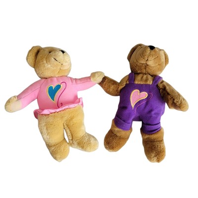 Hallmark Kiss Kiss Bears Lot of 2 10" Plush Hold Hands Hearts Valentines Day