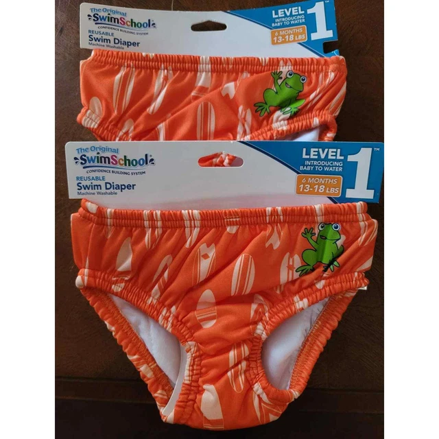 SwimSchool Reusable Swim Diaper LOT of 2 Orange - Size 6 Months 13-18 LBS NEW