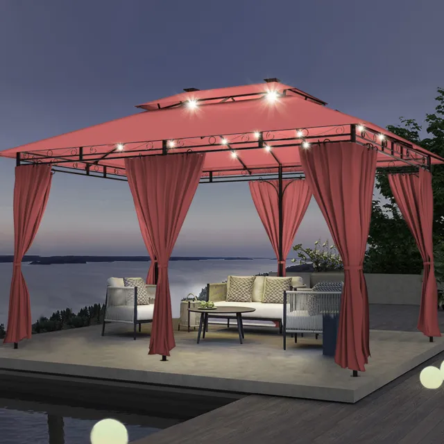 3M Pavillon Popup für Terrasse Garten für Schatten und Regen，mit LED Beleuchtung